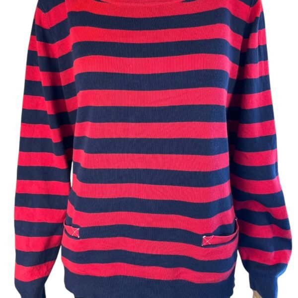 Tommy Hilfiger gestreepte trui L rood blauw Pima katoenerkt-front-2 Tommy Hilfiger gestreepte trui L rood blauw Pima katoen